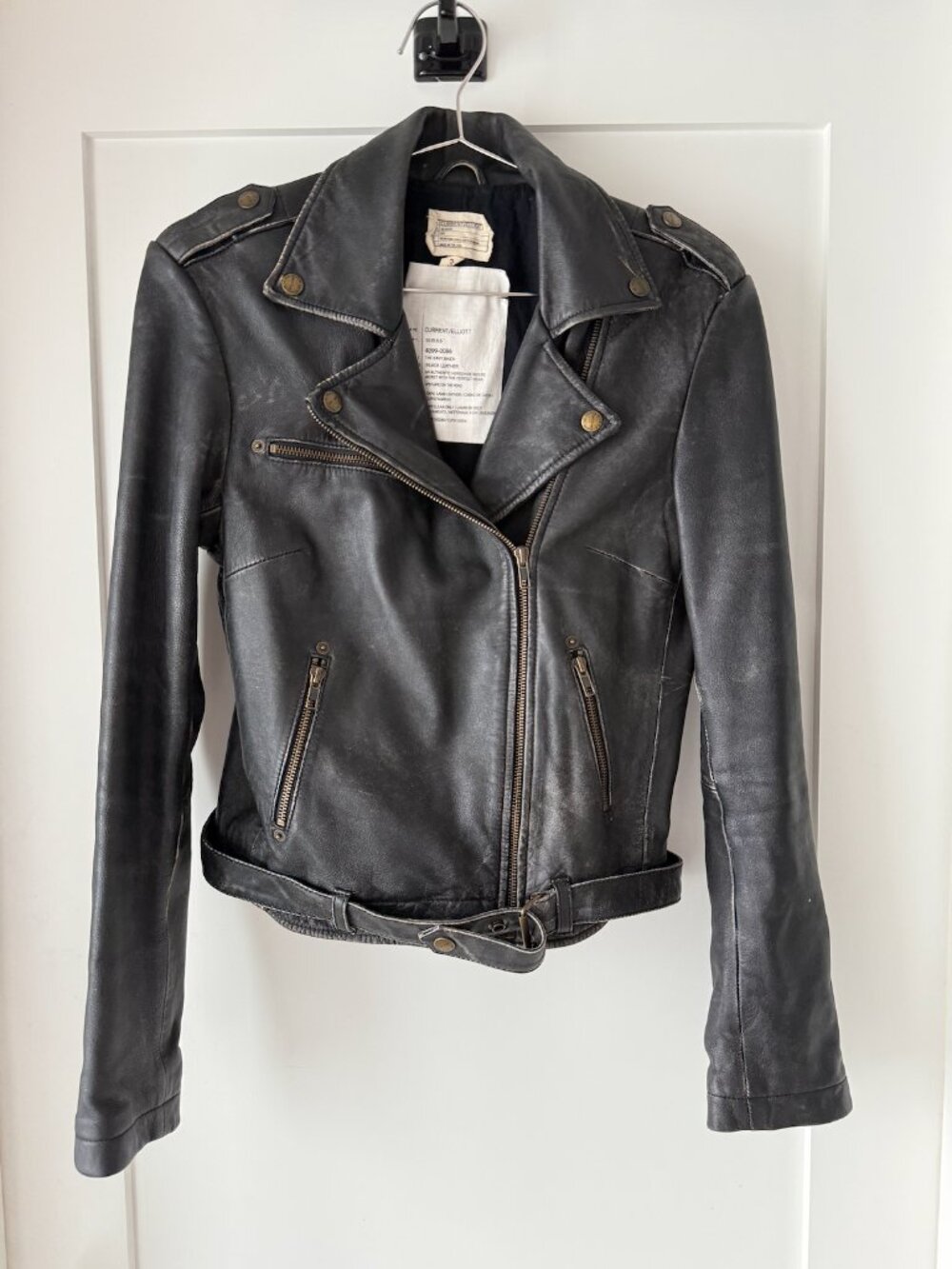 Current/Elliott Black Leather Moto Jacket Lambskin Distressed Size S (3)